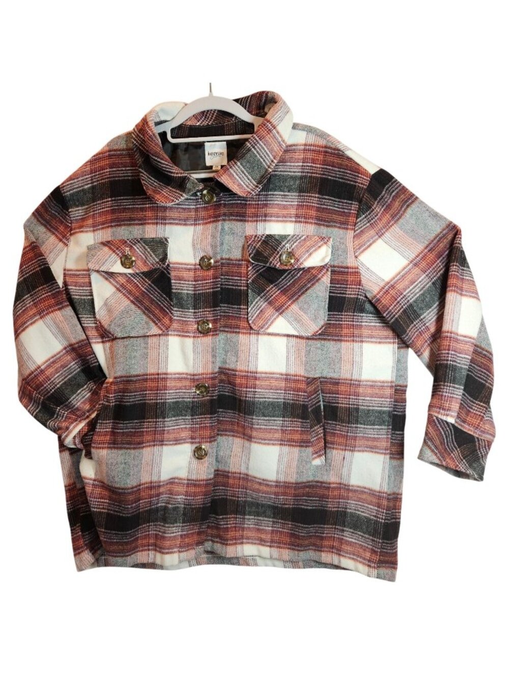 Kensie Women 1x Plaid Flannel lined Jacket Pockets Work gorpcore outdoor shacket